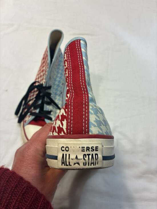 Converse Chuck Taylor All Star High Top Houndstooth Patchwork Sneakers Red/Blue - Picture 5 of 8